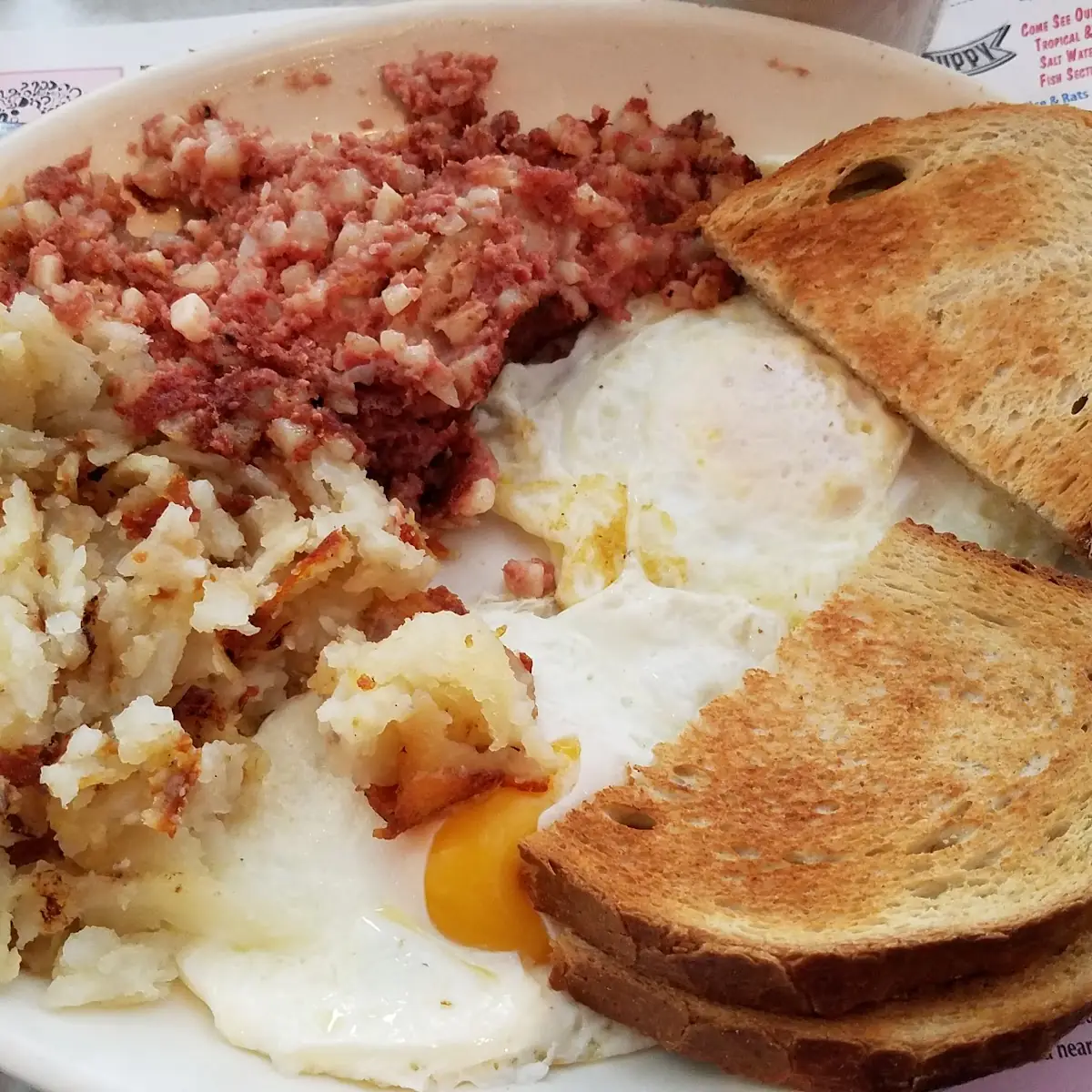 Corned Beef Hash and Eggs over Easy