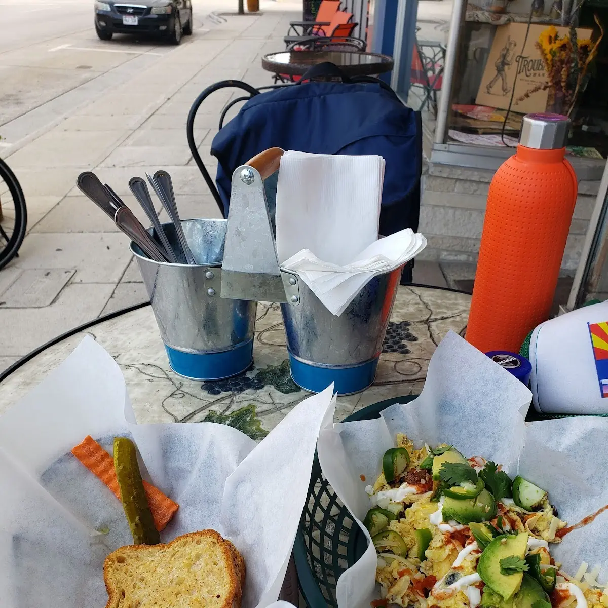 Fiesta Scrambler and Grilled Cheese
