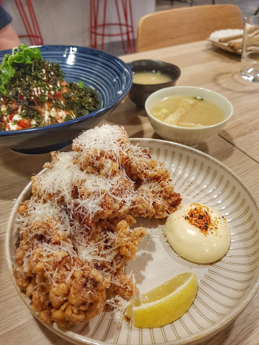 Parmesan Karaage Chicken Miso Soup and Salmon Don, Uncle Don West End