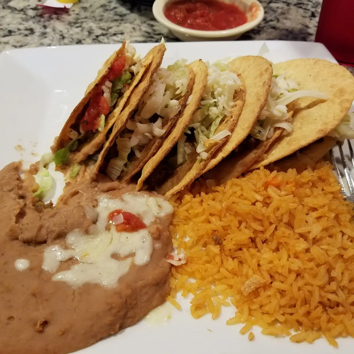 Two Tacos Rice & Beans