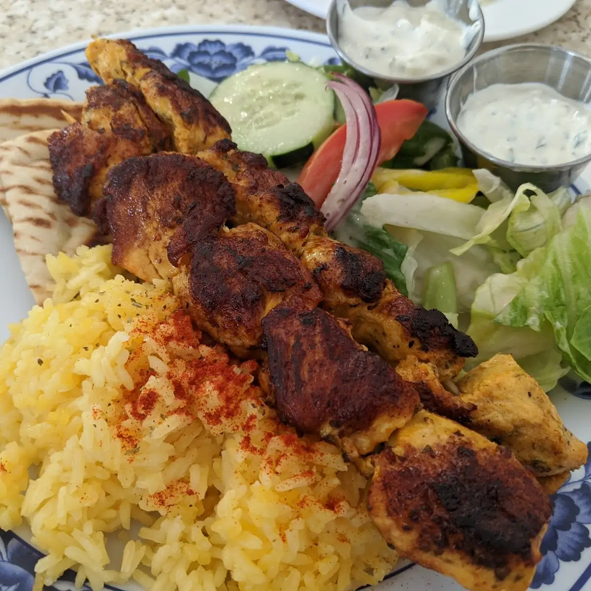 Chicken Souvlaki Platter with Lemon Rice