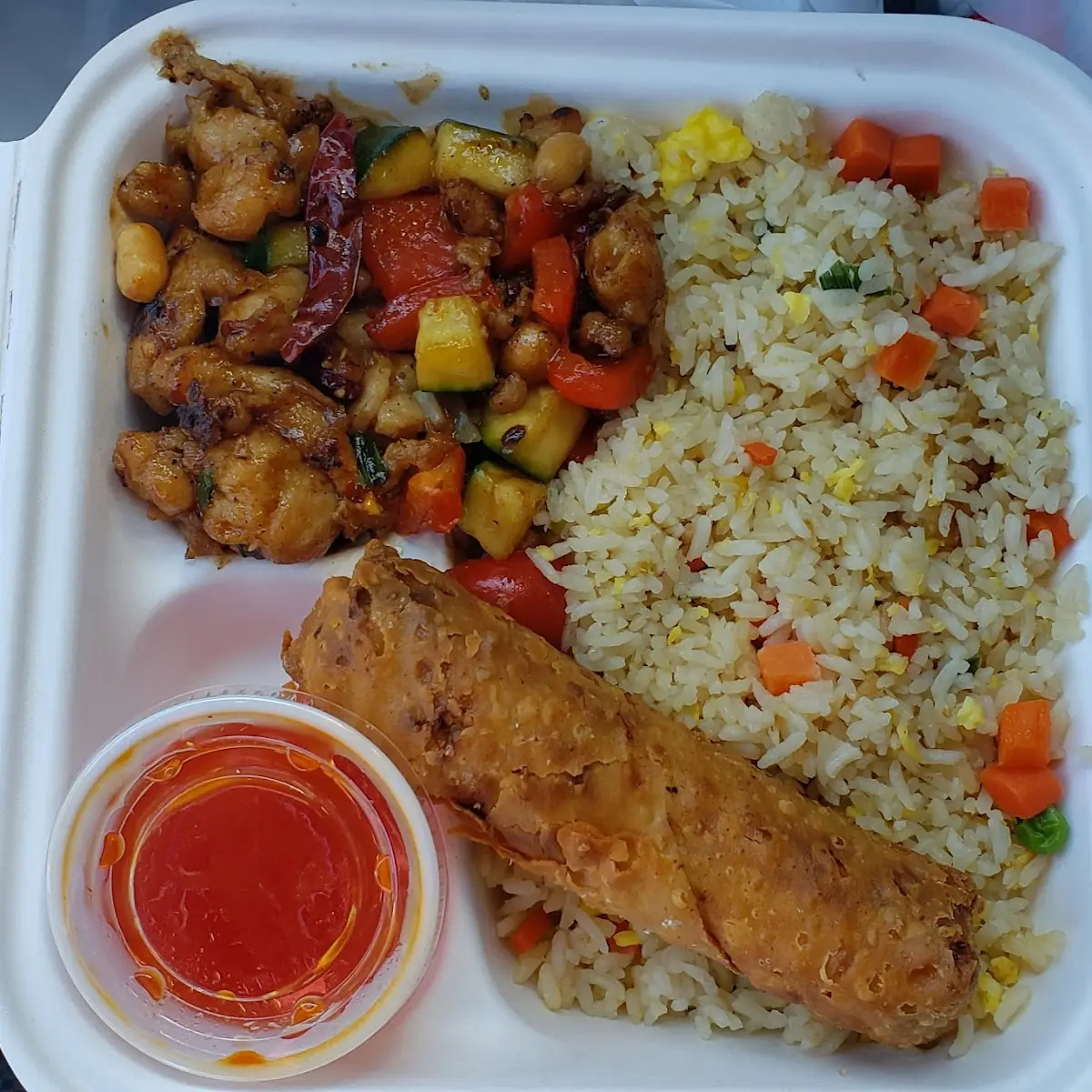 Kung Pao Chicken Fried Rice and Egg Roll