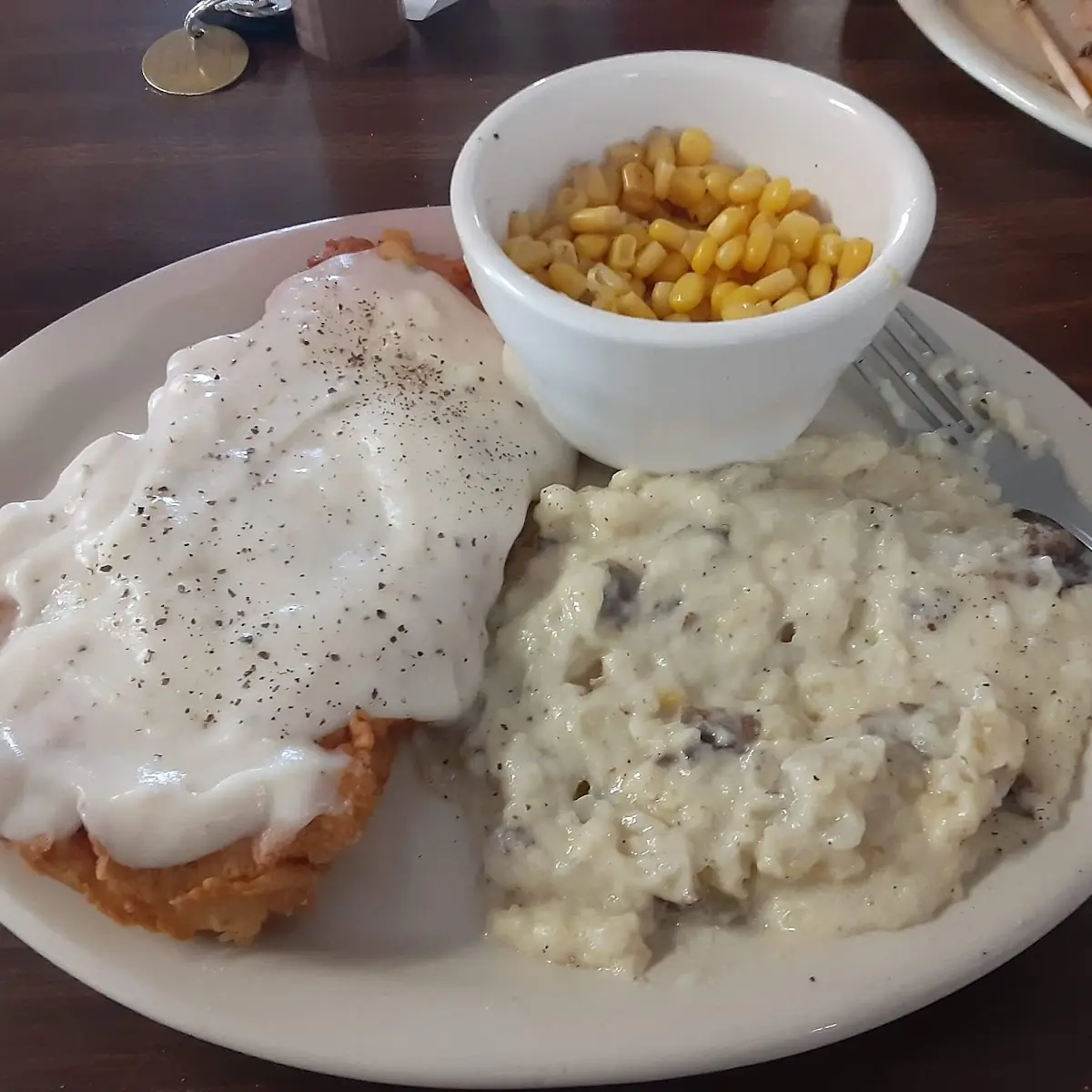 Chicken Fried Chicken with Mashed Potatoes and Corn