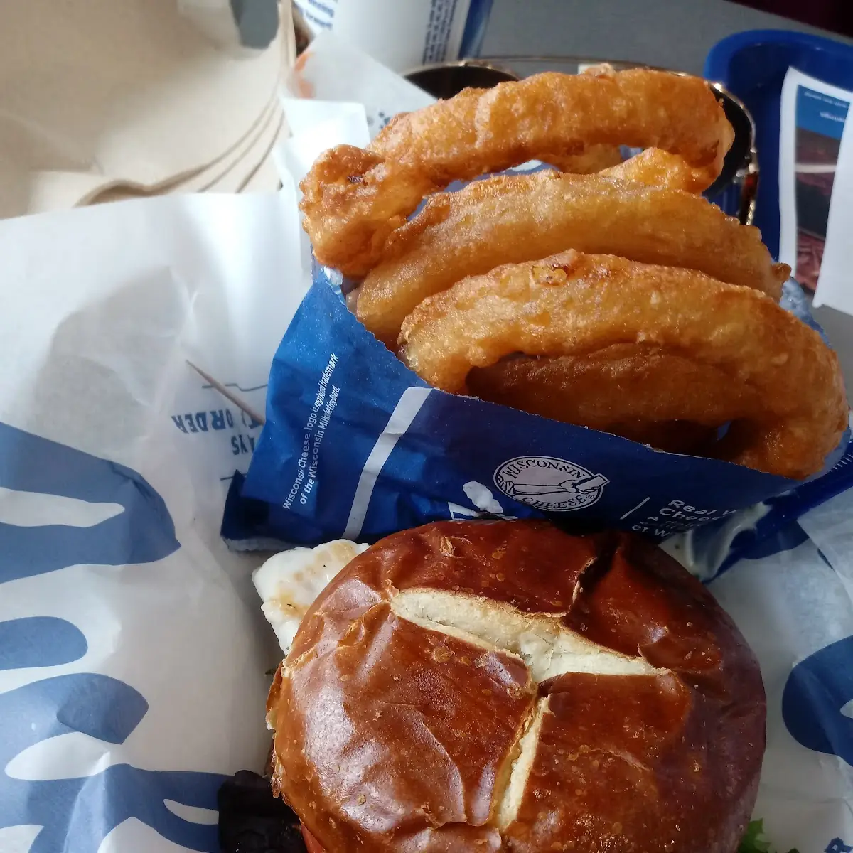 Chicken Sandwich and Onion Rings