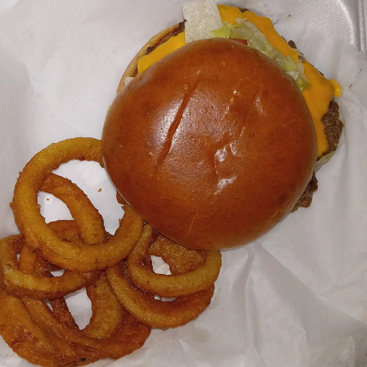 Classic Burger and Onion Rings