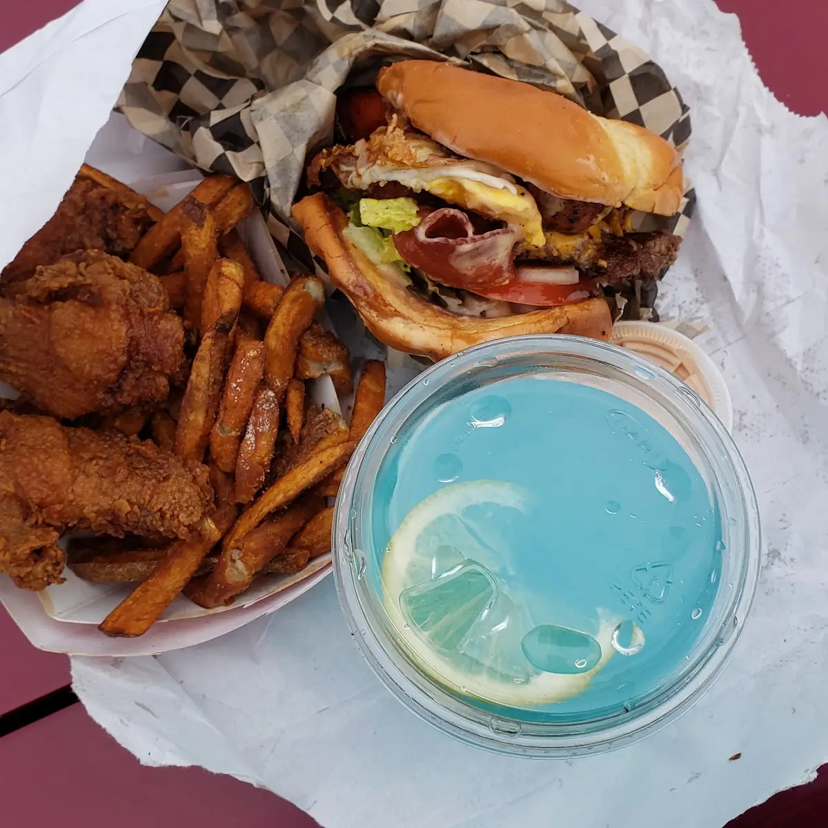 Union Burger w Fried Chicken Strips