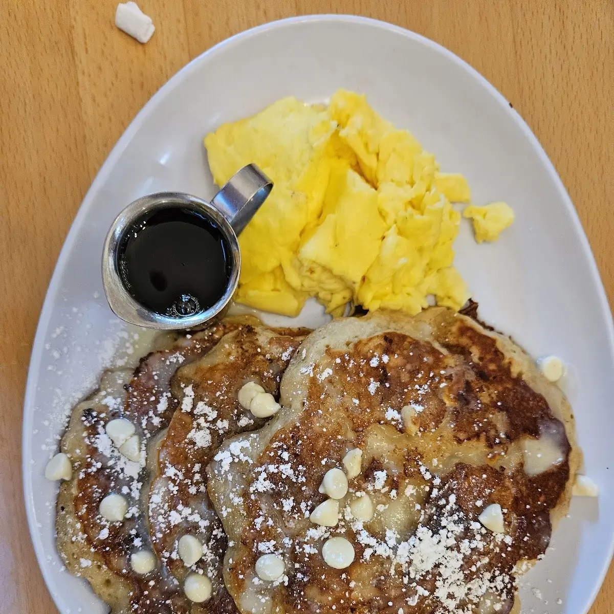 White Chocolate Bread Pudding Pancakes