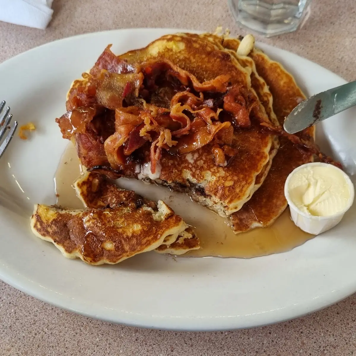 Chocolate Chip Pancakes with Bacon
