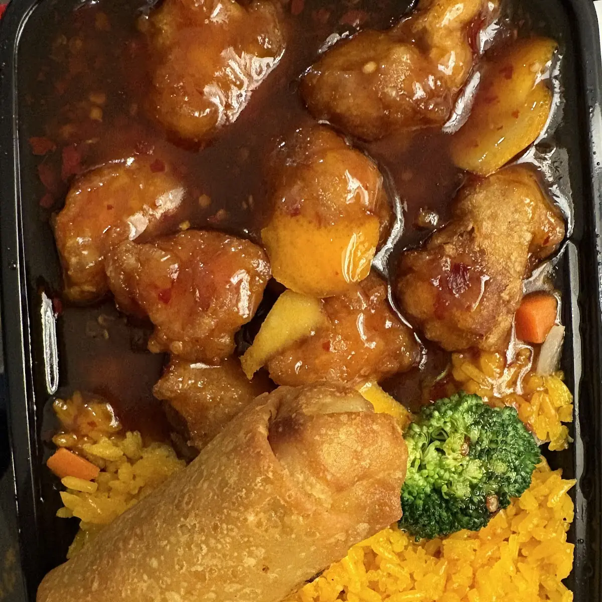 Orange Chicken with Fried Rice and Egg Roll