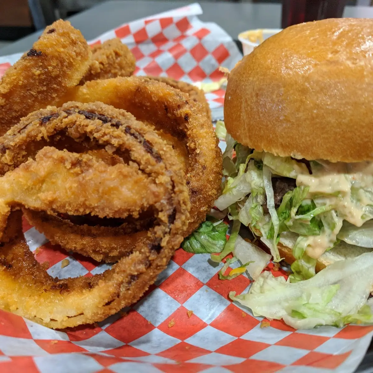 Jalapeno Burger with Onion Rings