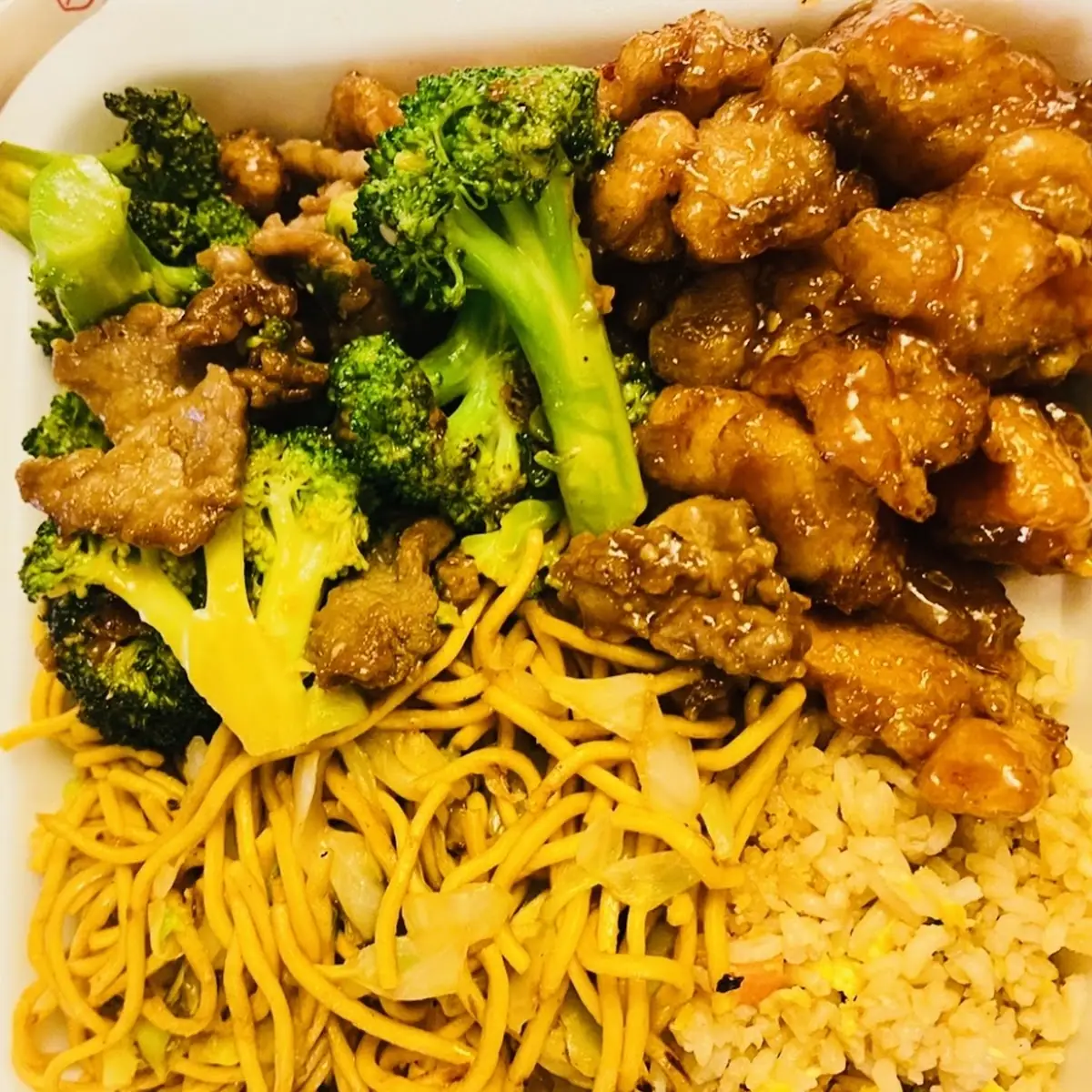 Orange Chicken Beef Broccoli and Chow Mein