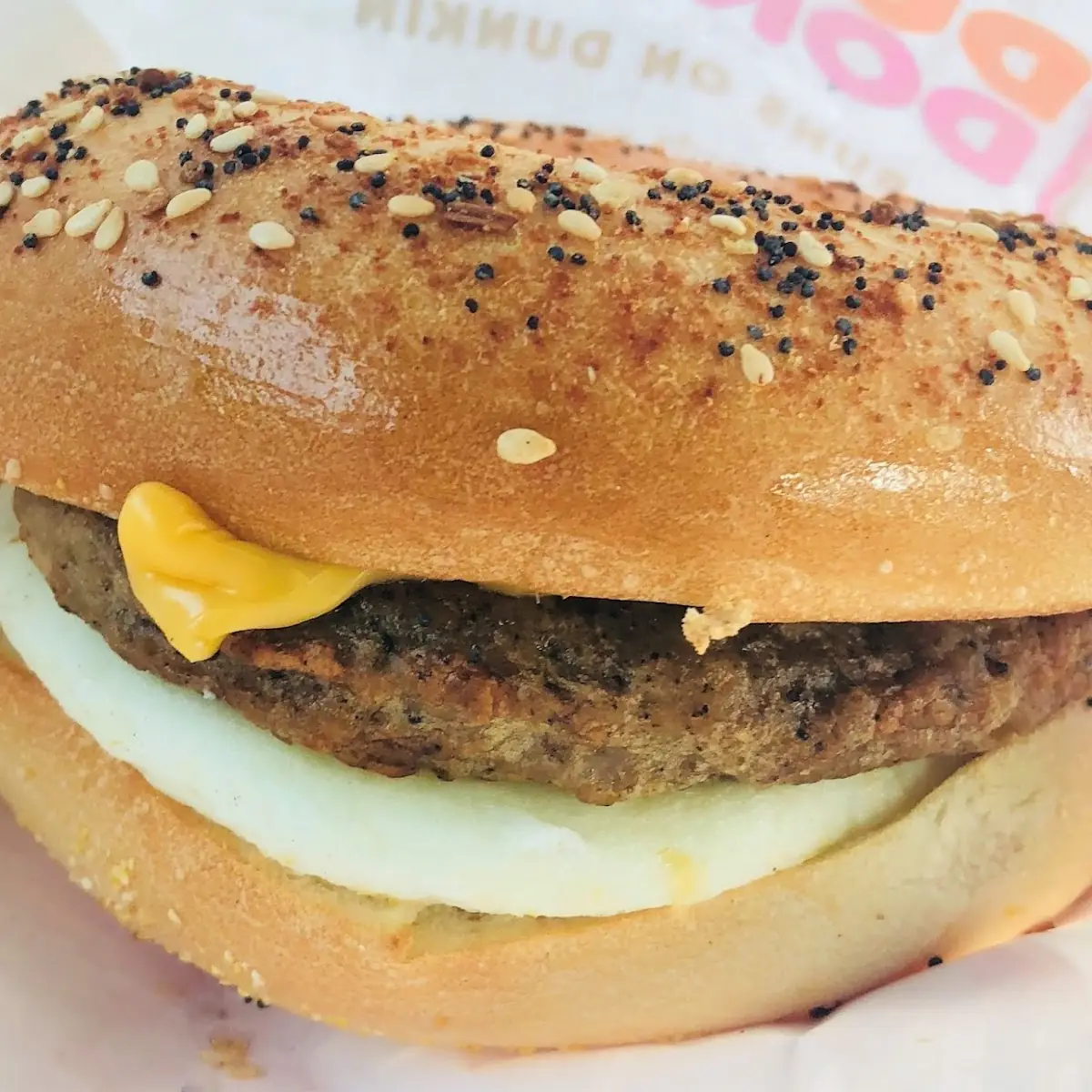 Sausage Egg and Cheese on Everything Bagel
