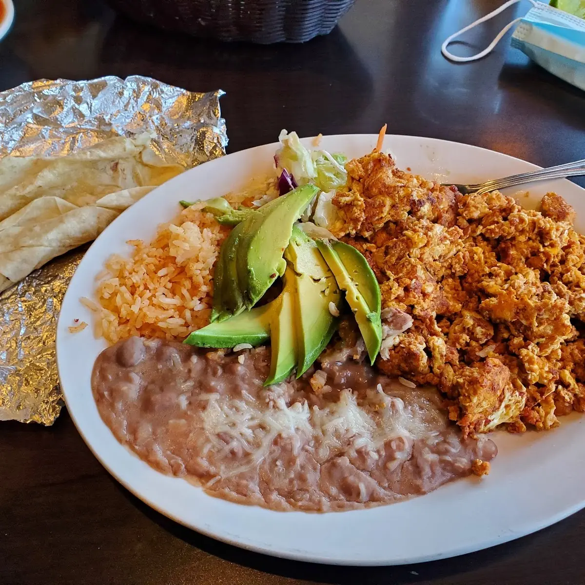 Chorizo and Eggs with Avocado Slices