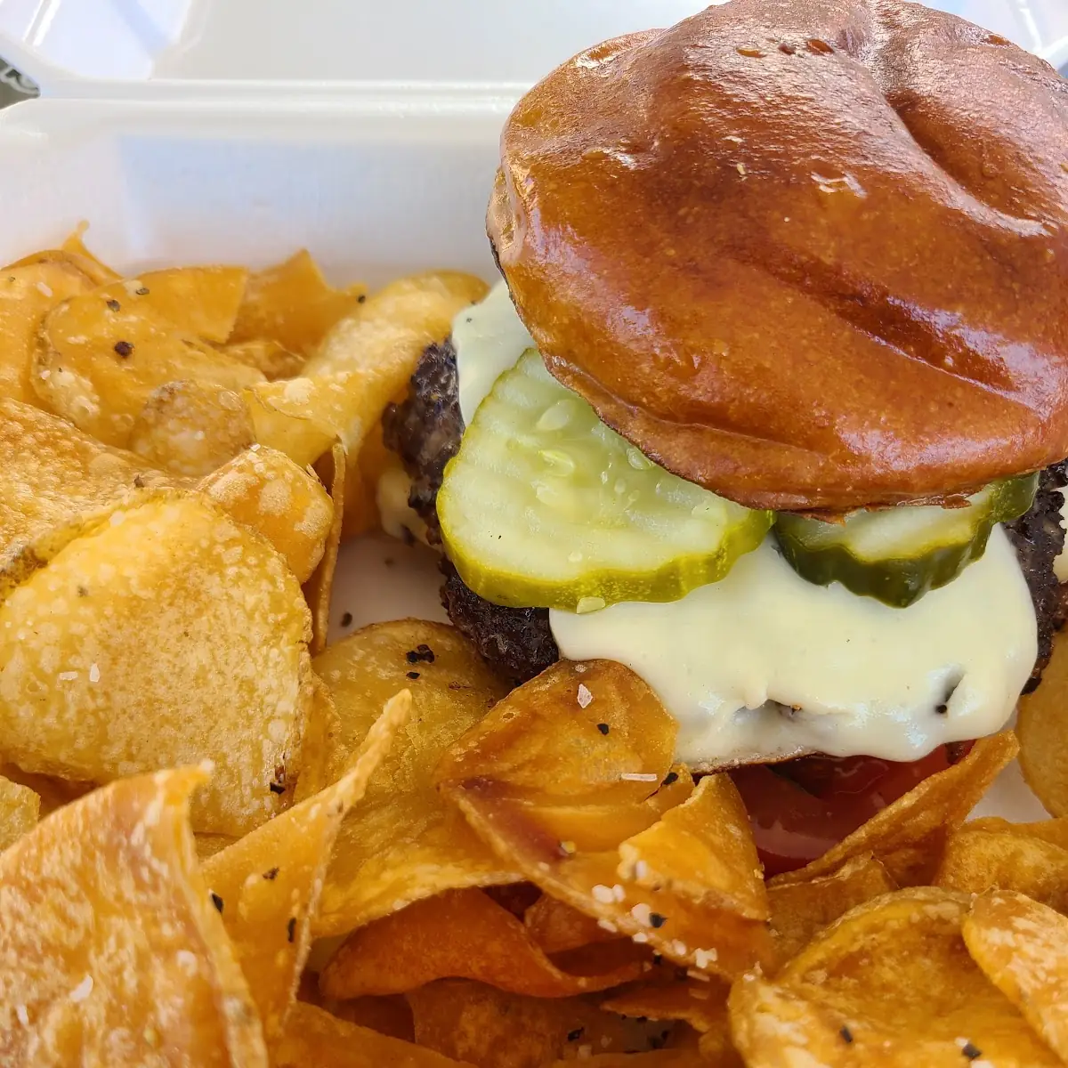 Wagyu Double Cheeseburger with Kettle Chips
