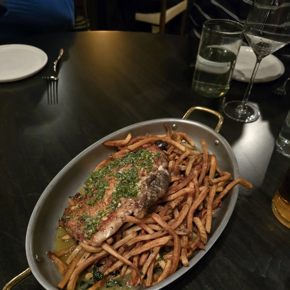 Roasted Chicken with Herb Sauce and Fries
