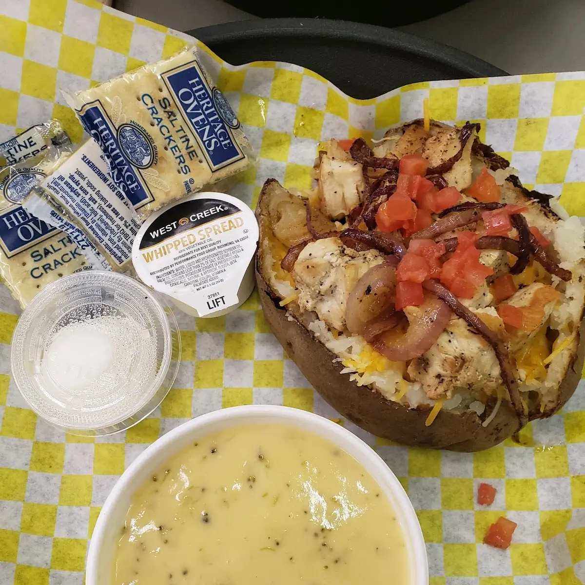 Broccoli Soup and Grilled Chicken Spud