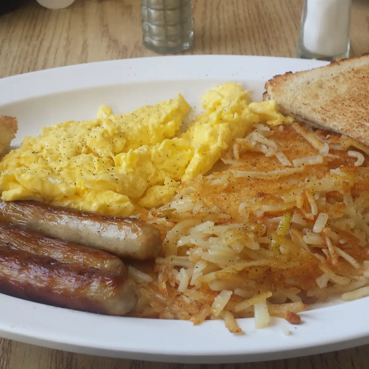 Pork Chops Scrambled Eggs Home Fries Rye Bread