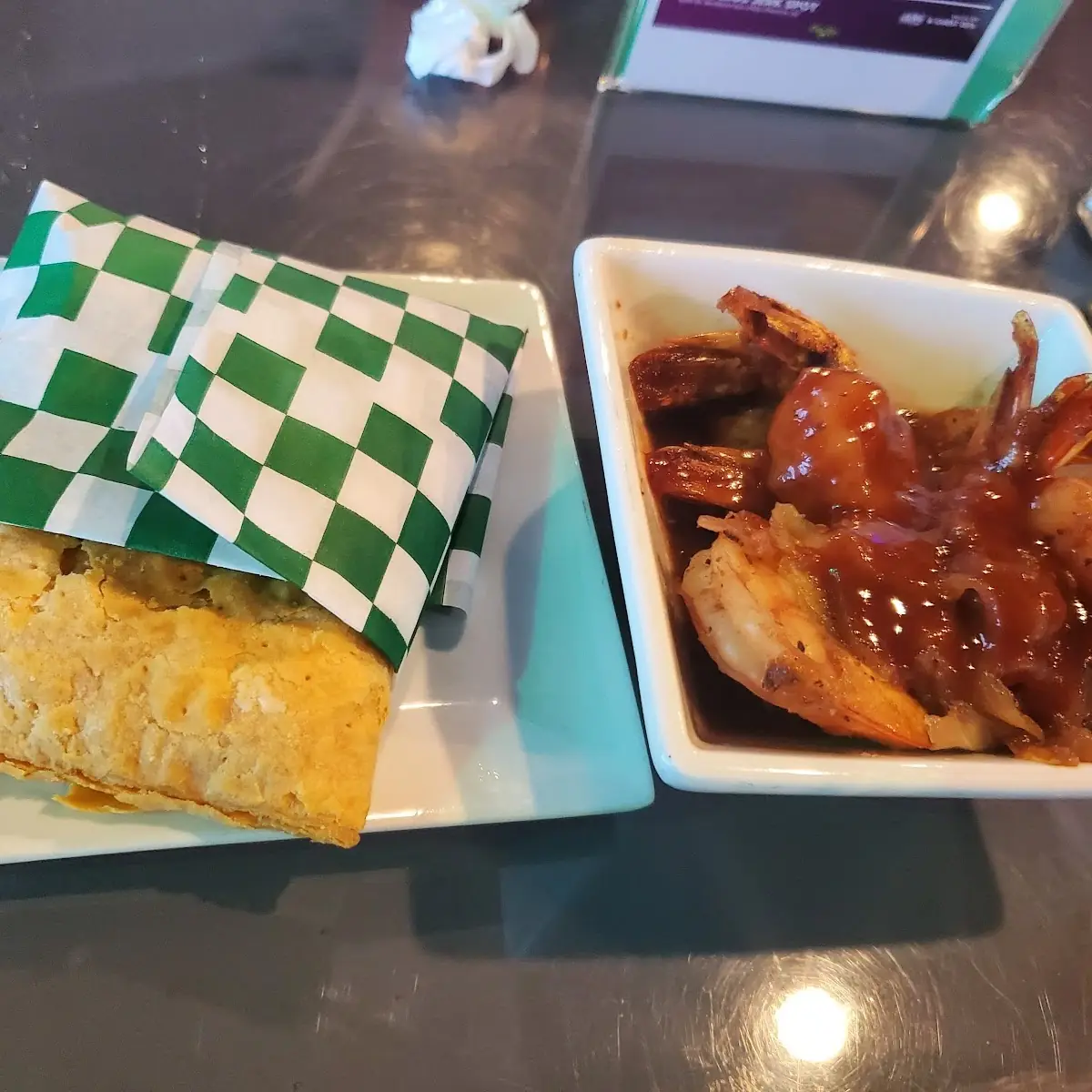Beef Patty and Grilled Shrimp