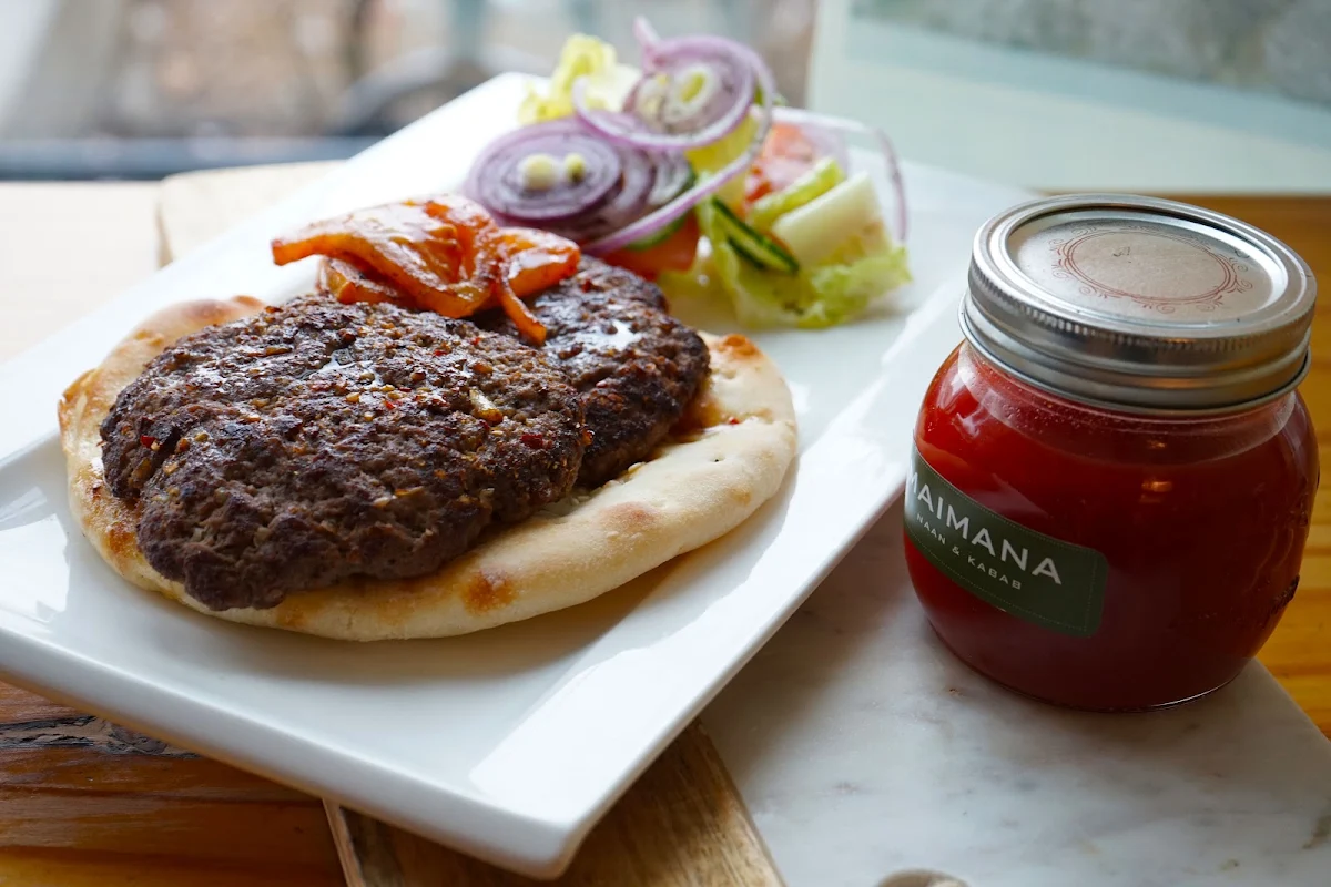 Beef Masala Burger C, Maimana Naan and Kabab