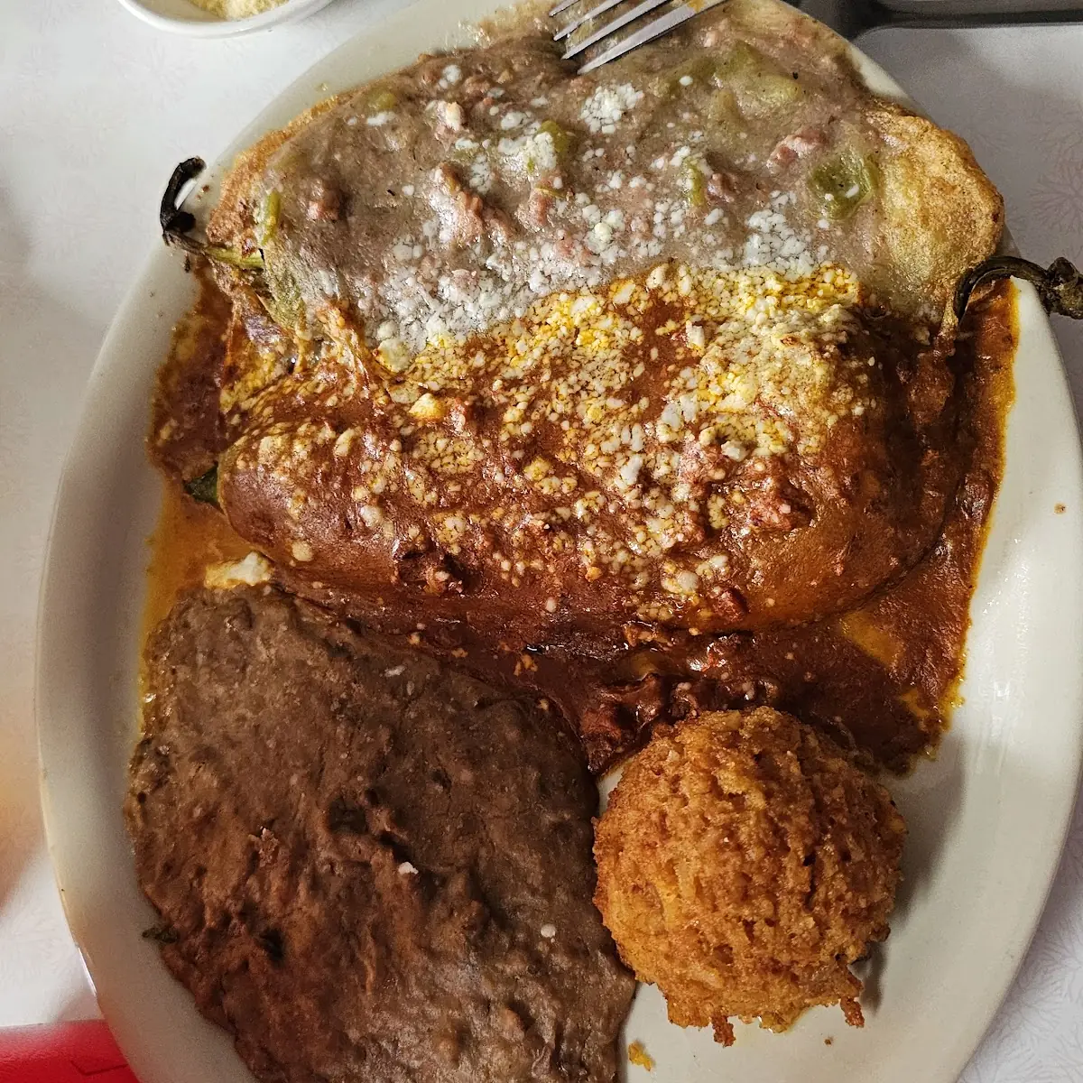 Chili Relleno with Rice and Beans