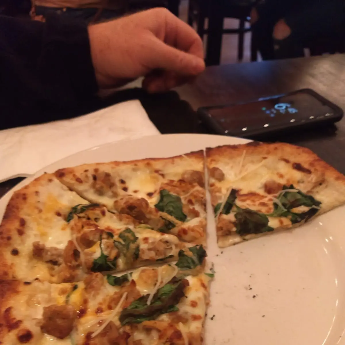 Chicken Spinach Sausage Alfredo Pizza