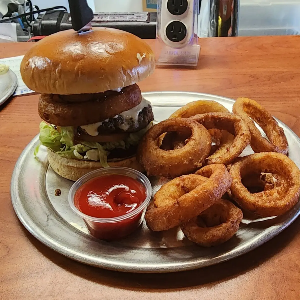 Western Burger with Onion Rings