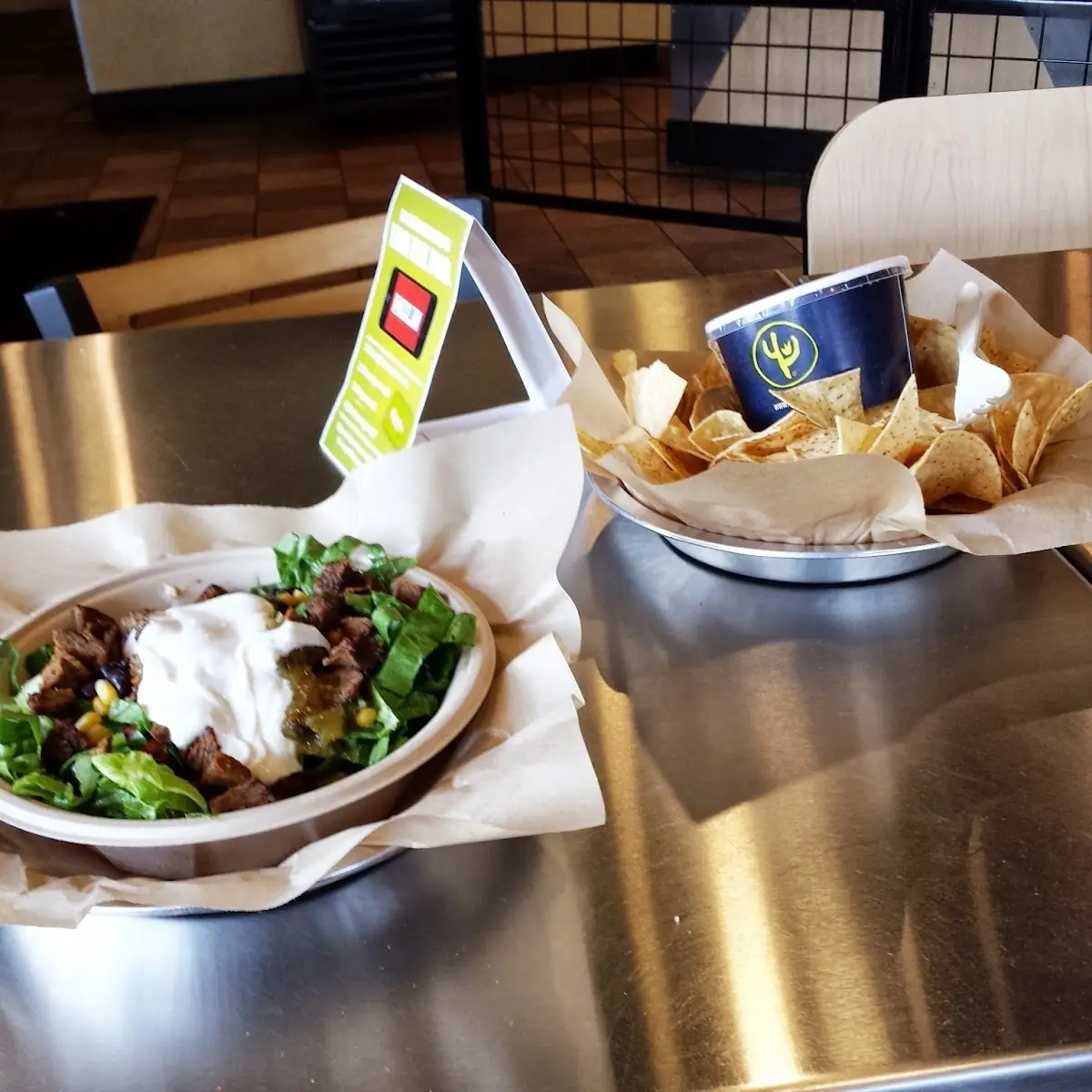 Custom Burrito Bowl with Chips and Queso