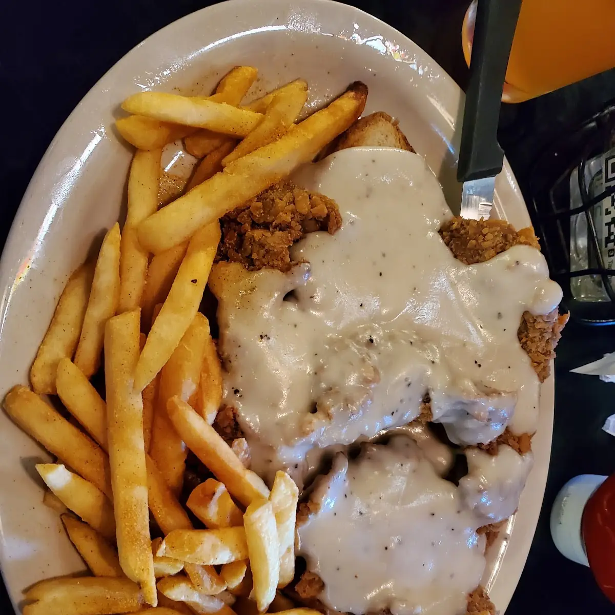 Open Faced Chicken Fry with Fries