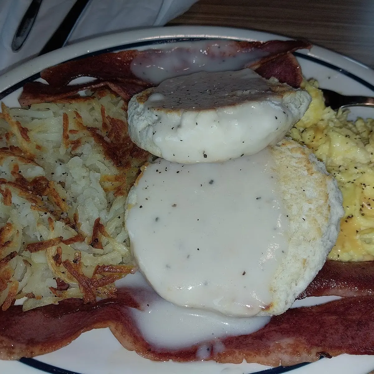 Buttermilk Pancakes Scramble Eggs & Cheese Hash Browns