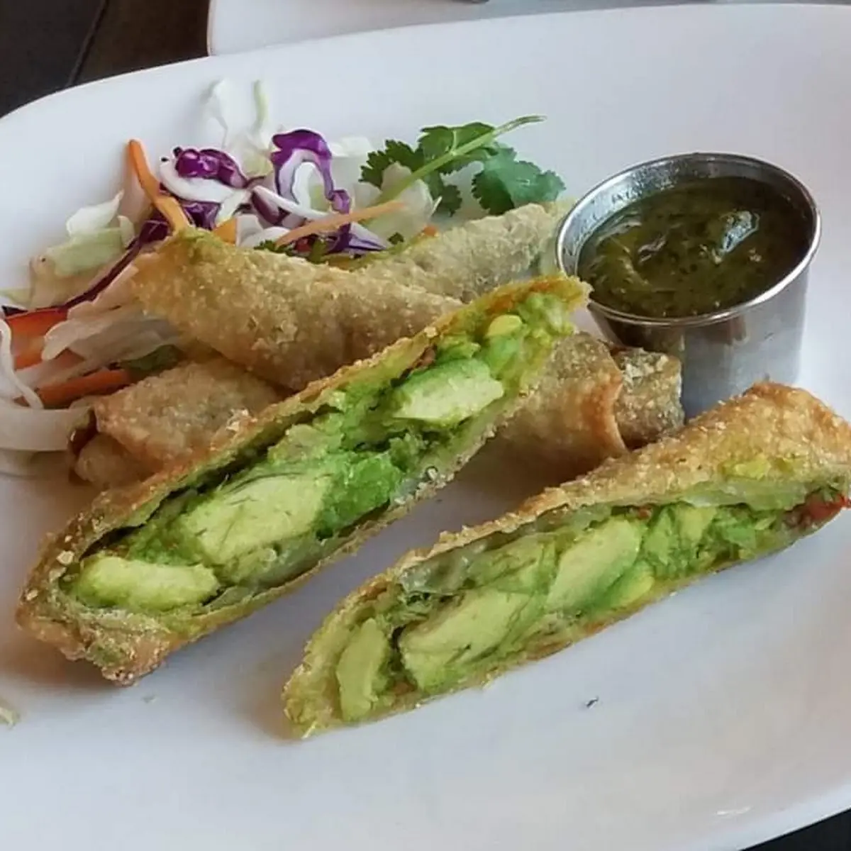 Avocado Egg Rolls with Honey-Cilantro Dipping Sauce