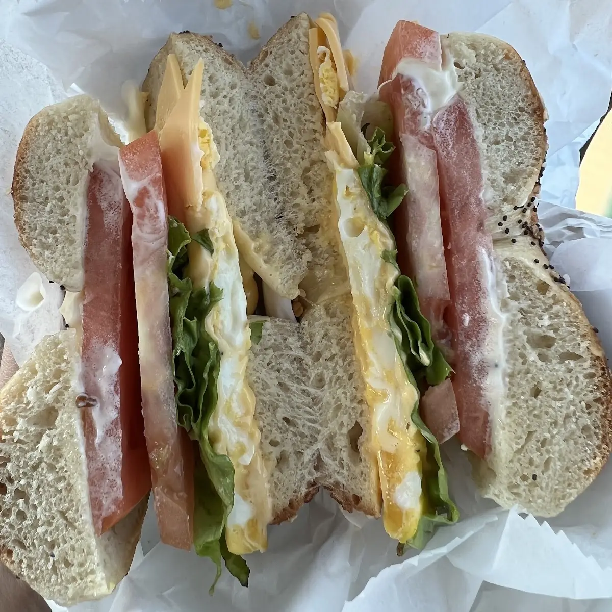 Egg and Cheese Bagel with Tomato Lettuce Mayo
