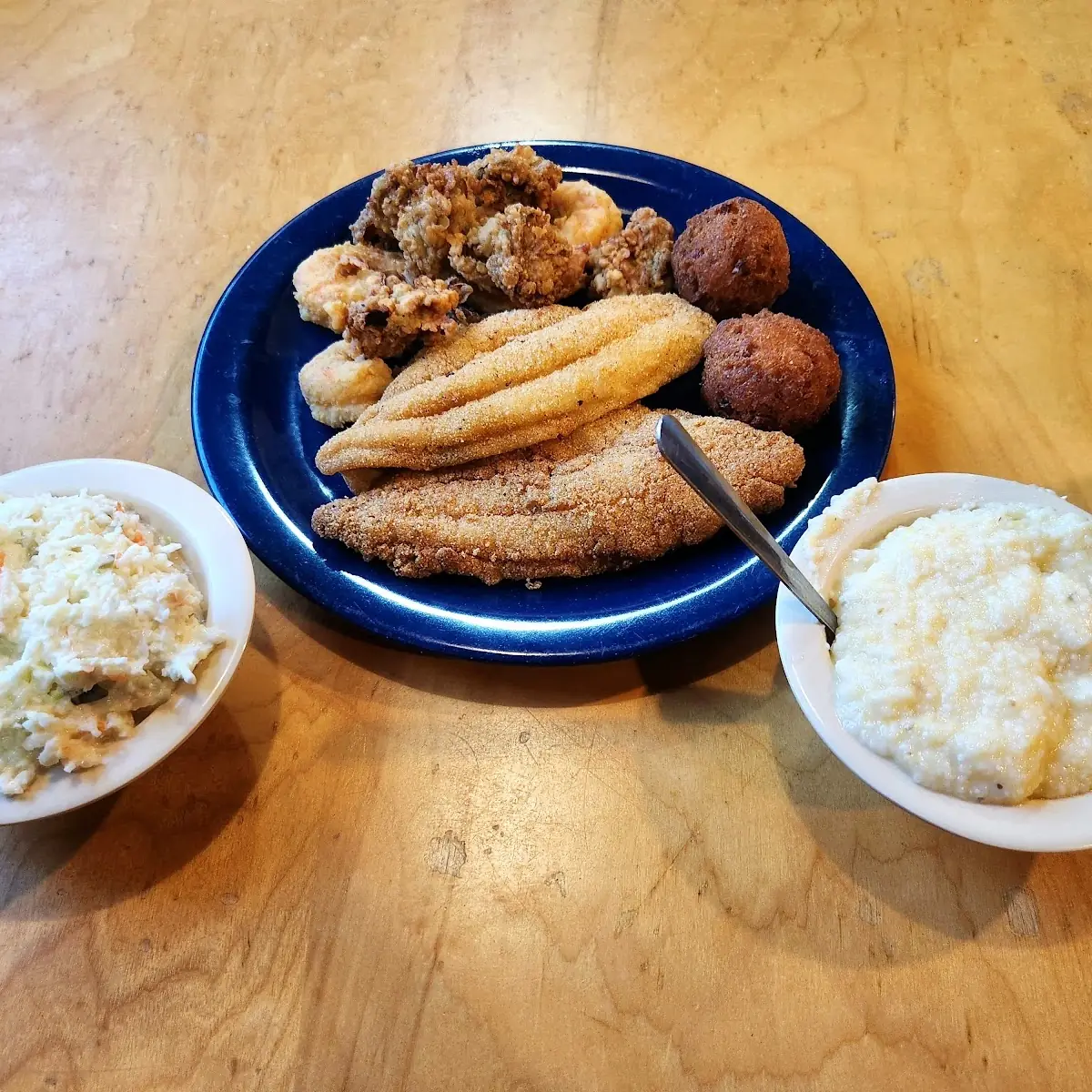 Fried Oysters Catfish and Hushpuppies