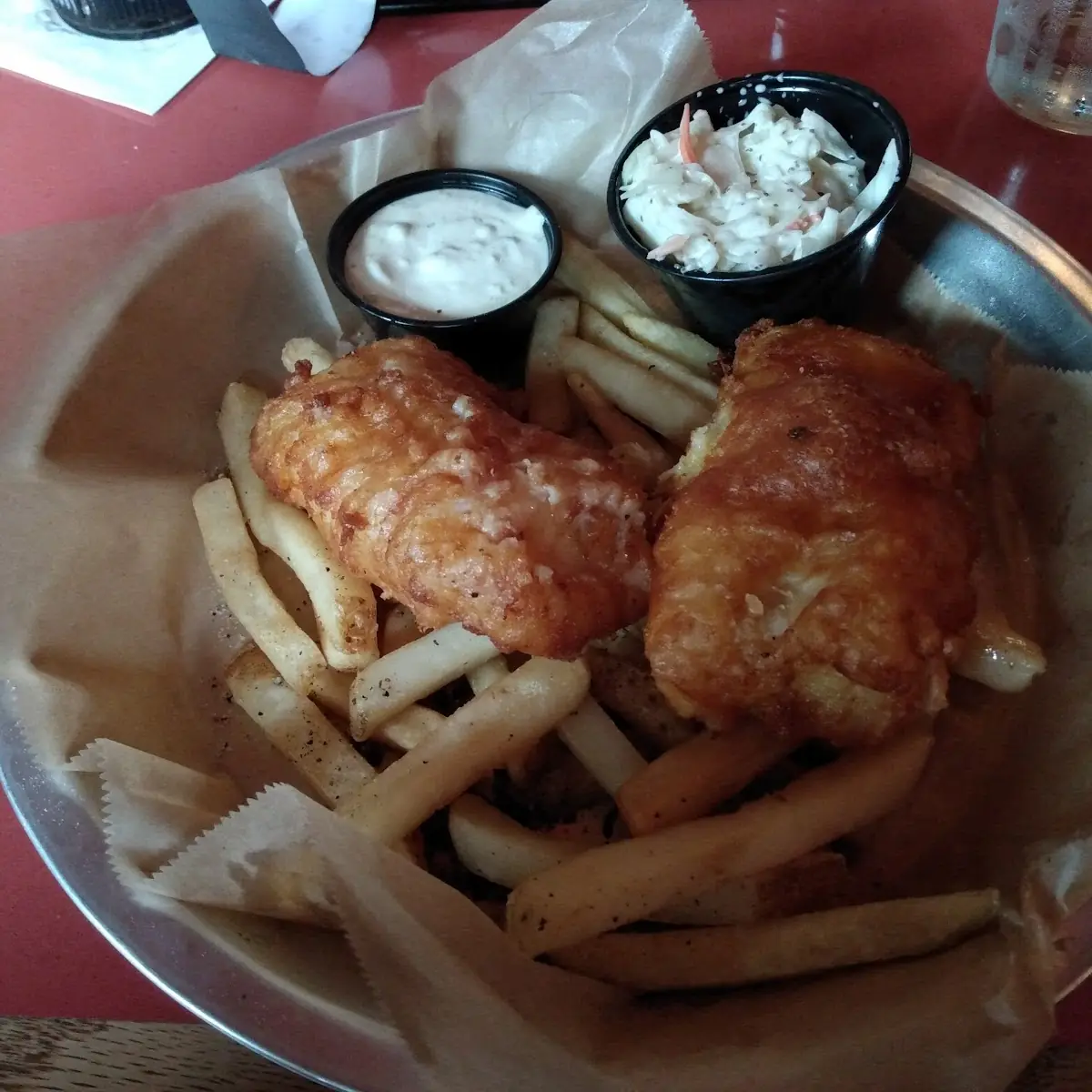 Crispy Fried Fish with Chips and Slaw