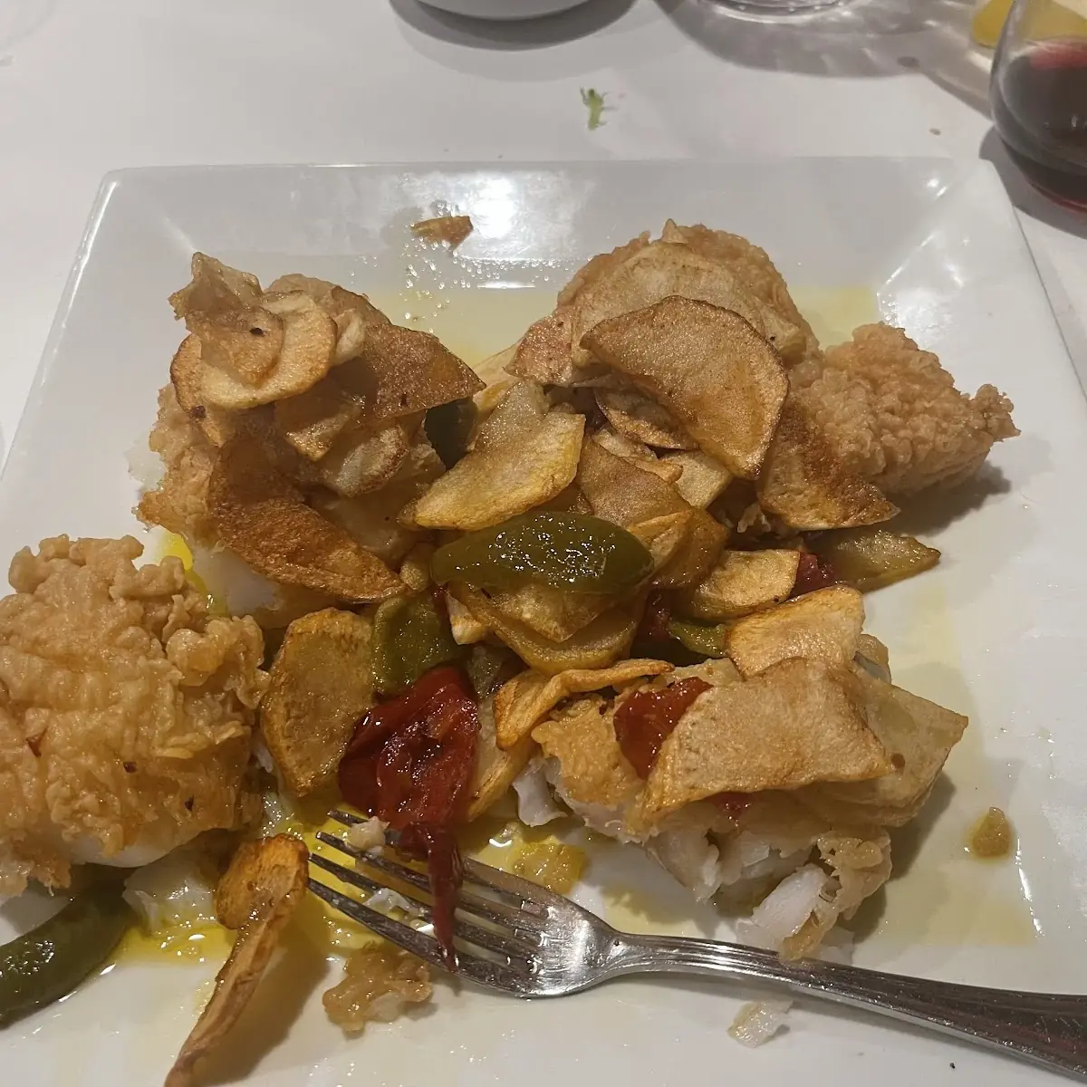 Fried Cod with Hot Cherry Peppers and Potatoes