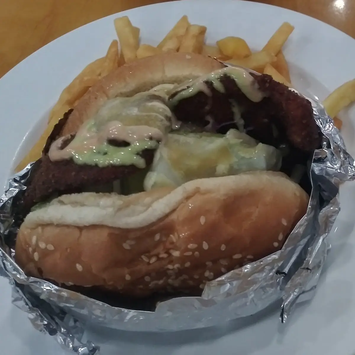 Burger and Fries Pollo Empanada