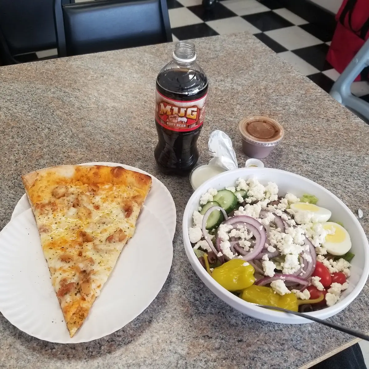 Chicken Wing Pizza & Greek Salad