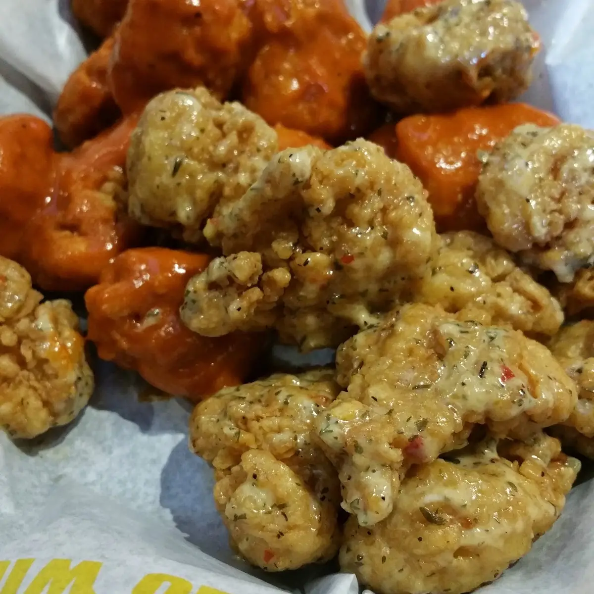 Buffalo and Garlic Parmesan Boneless Wings