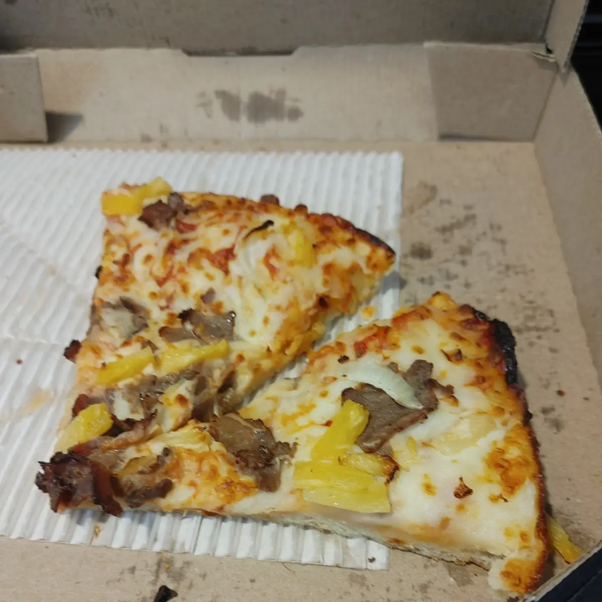 Handmade Pan Pizza with Philly Steak Onion and Pineapple