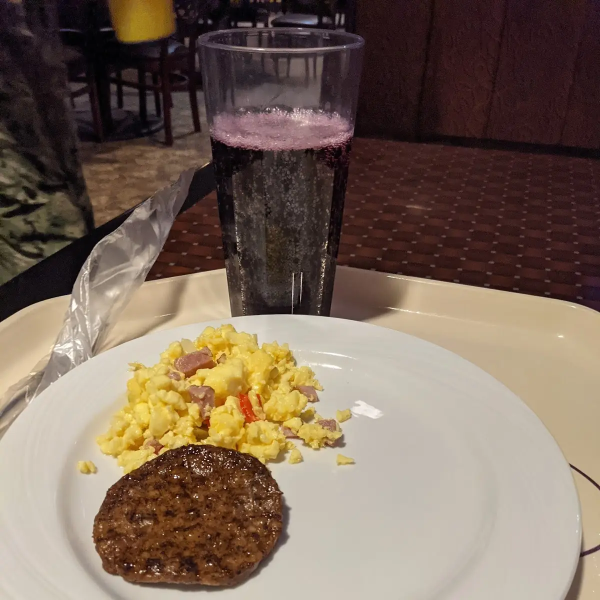 Loaded Scrambled Eggs and Sausage Patty