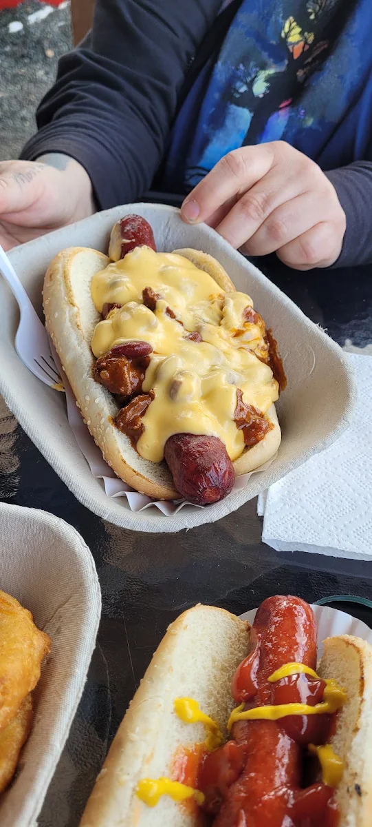 Chili Dog with Cheese Sauce
