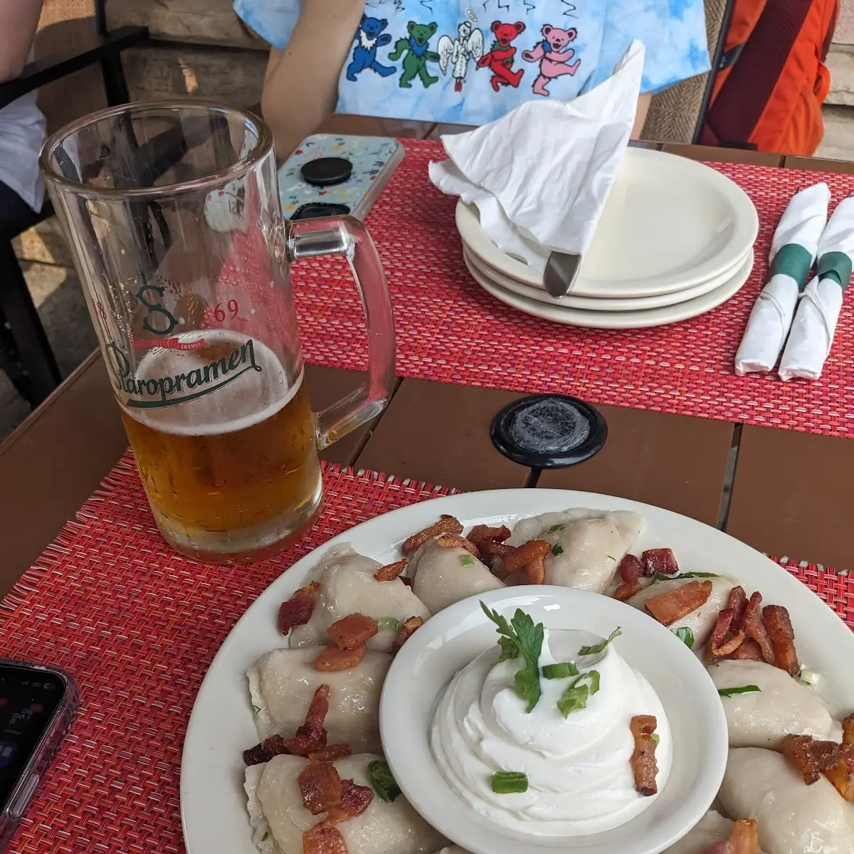 Boiled Perogies with Sour Cream and Bacon