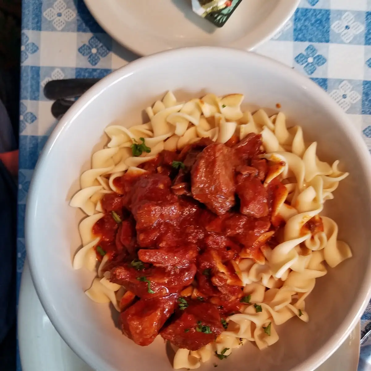 Bavarian Goulash Served over Noodles