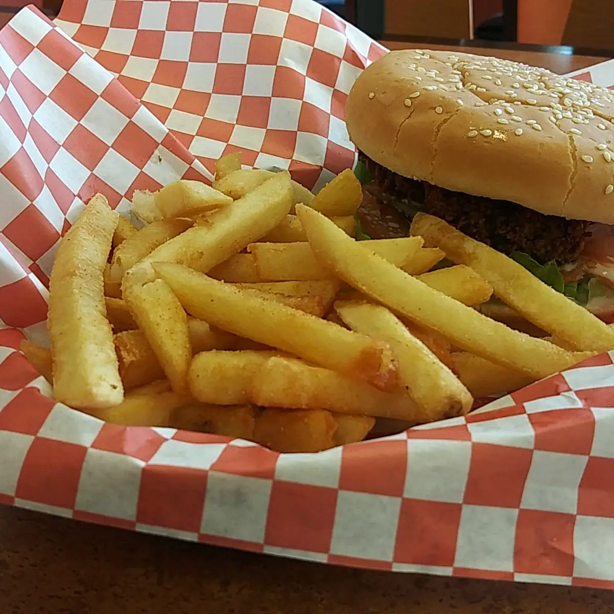Falafel Burger and Fries