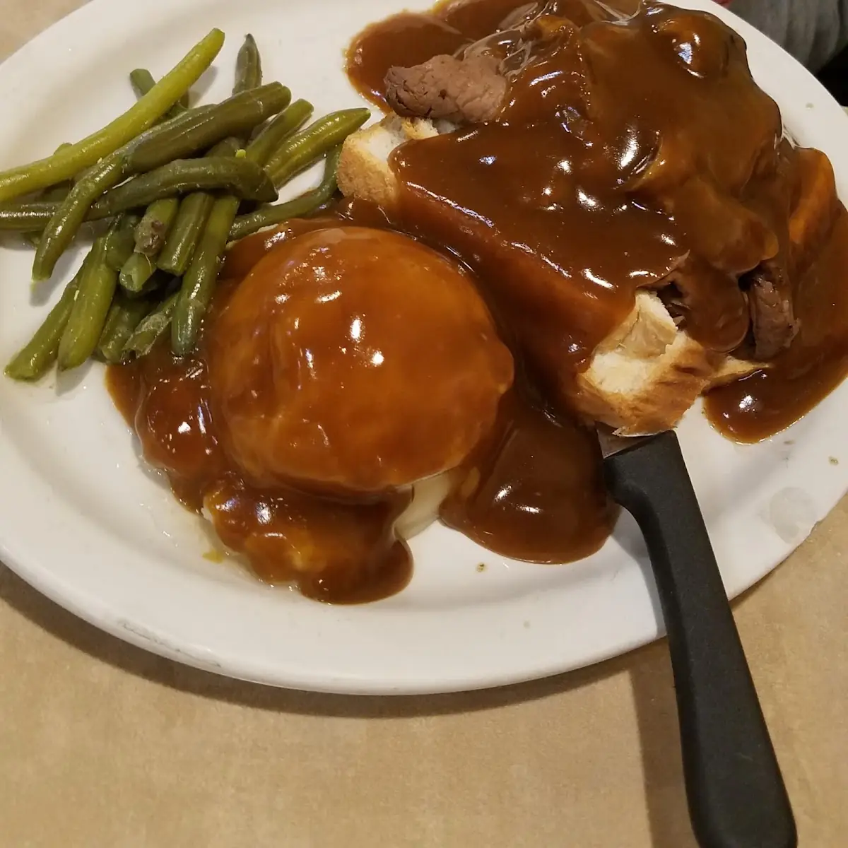 Hot Roast Beef Sandwich with Mashed Potatoes and Gravy