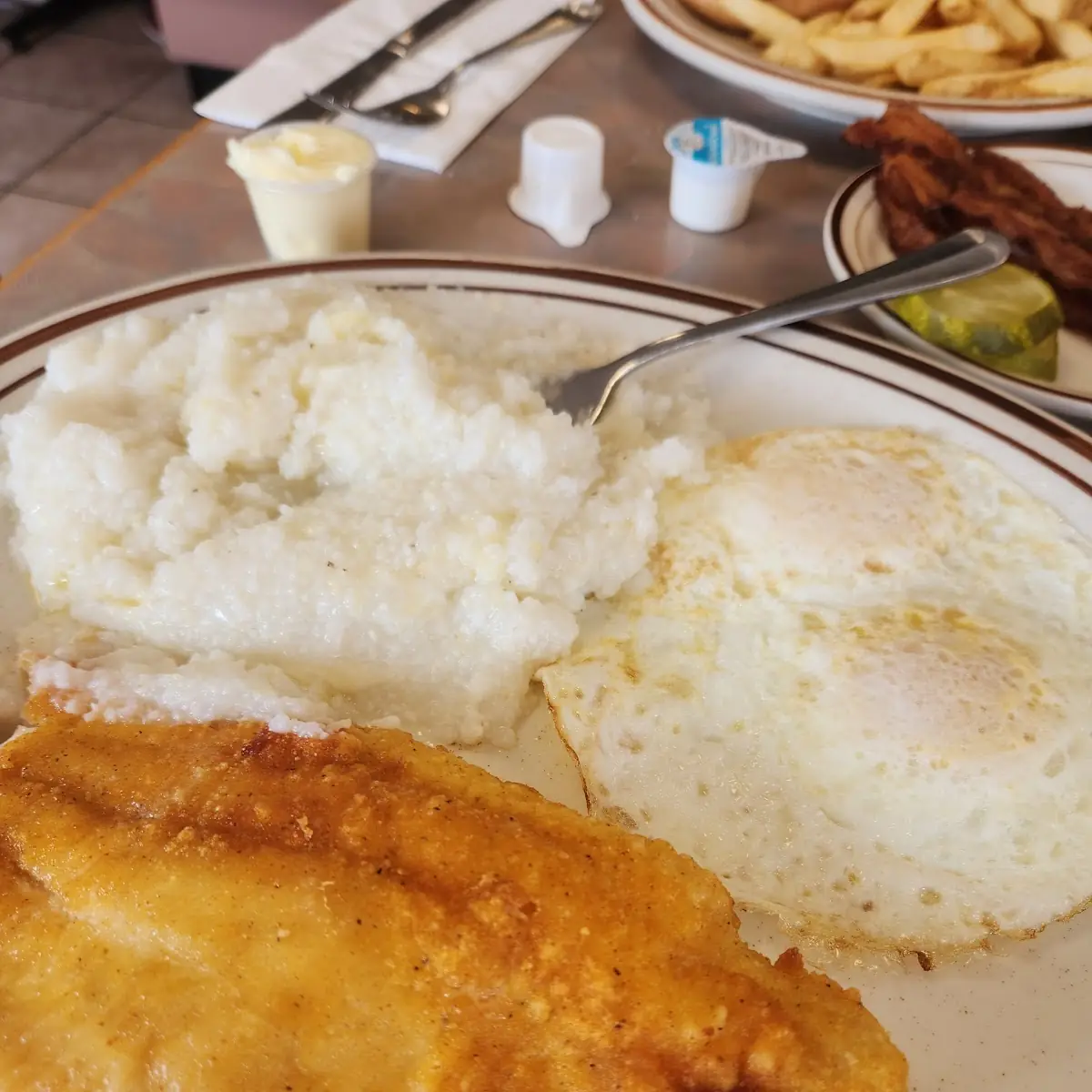 Fried Catfish Cheese Grits and Egga
