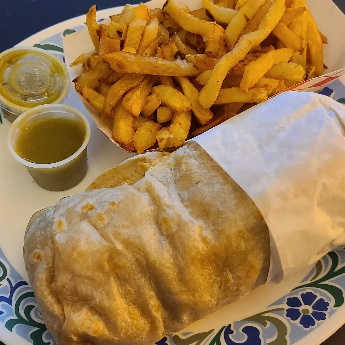 Chicken Burrito and Fries