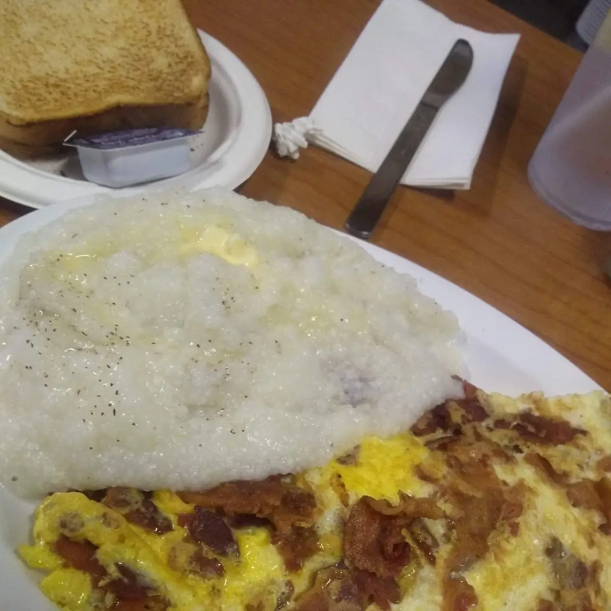 Bacon and Cheese Omelette with Grits