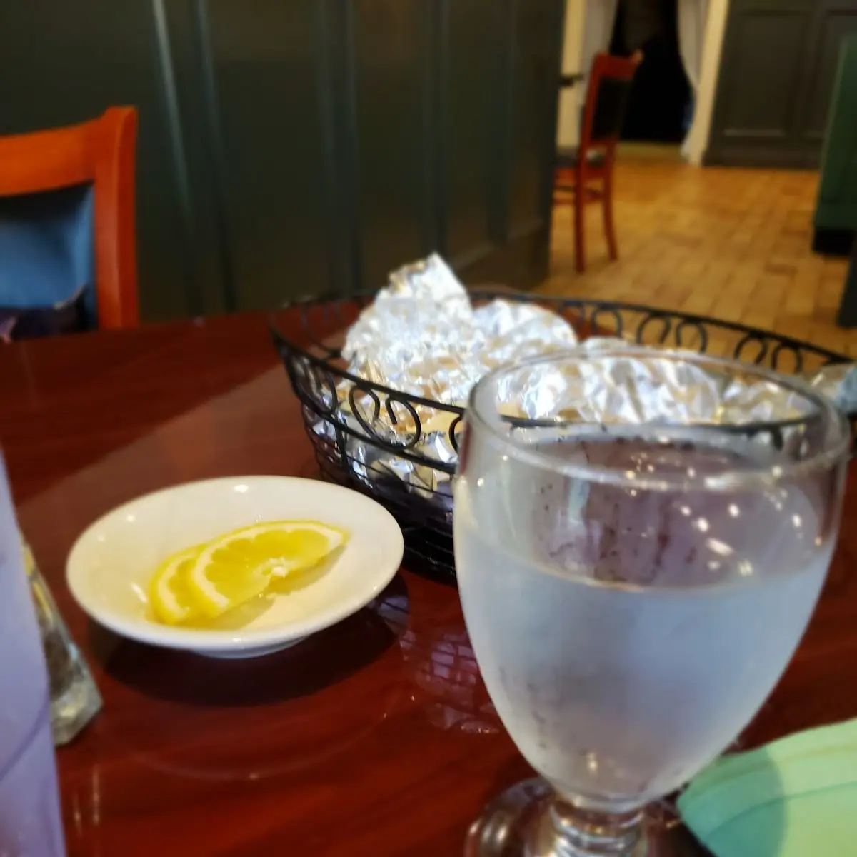Water with Lemon and Bread Basket