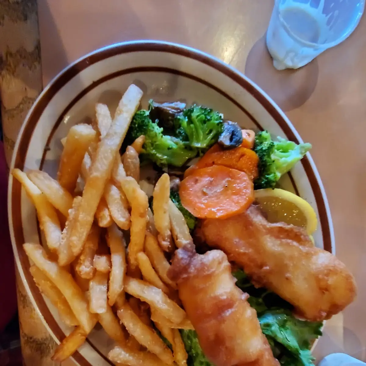 Fish and Chips and Vegetable Medley