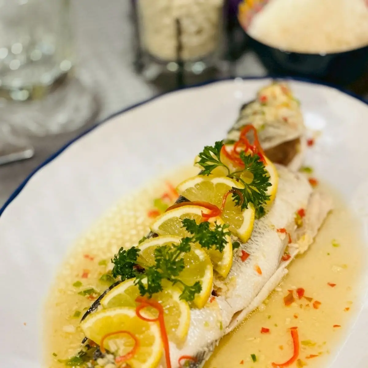 key lime seabass ปลานึ่งมะนาว